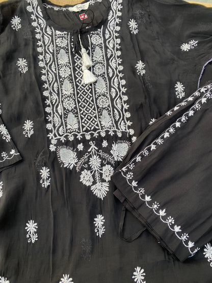 Aiza – Black Chikankari Semi-Stitched Kurta & Pant Set