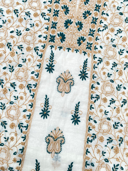 Zameyra – Off White Mul Chanderi Unstitched Chikankari Suit Set - Famous Chikankari