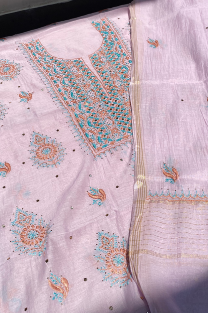 Noor-e-Mulmul Mauve Chikankari Unstiched Set - Famous Chikankari