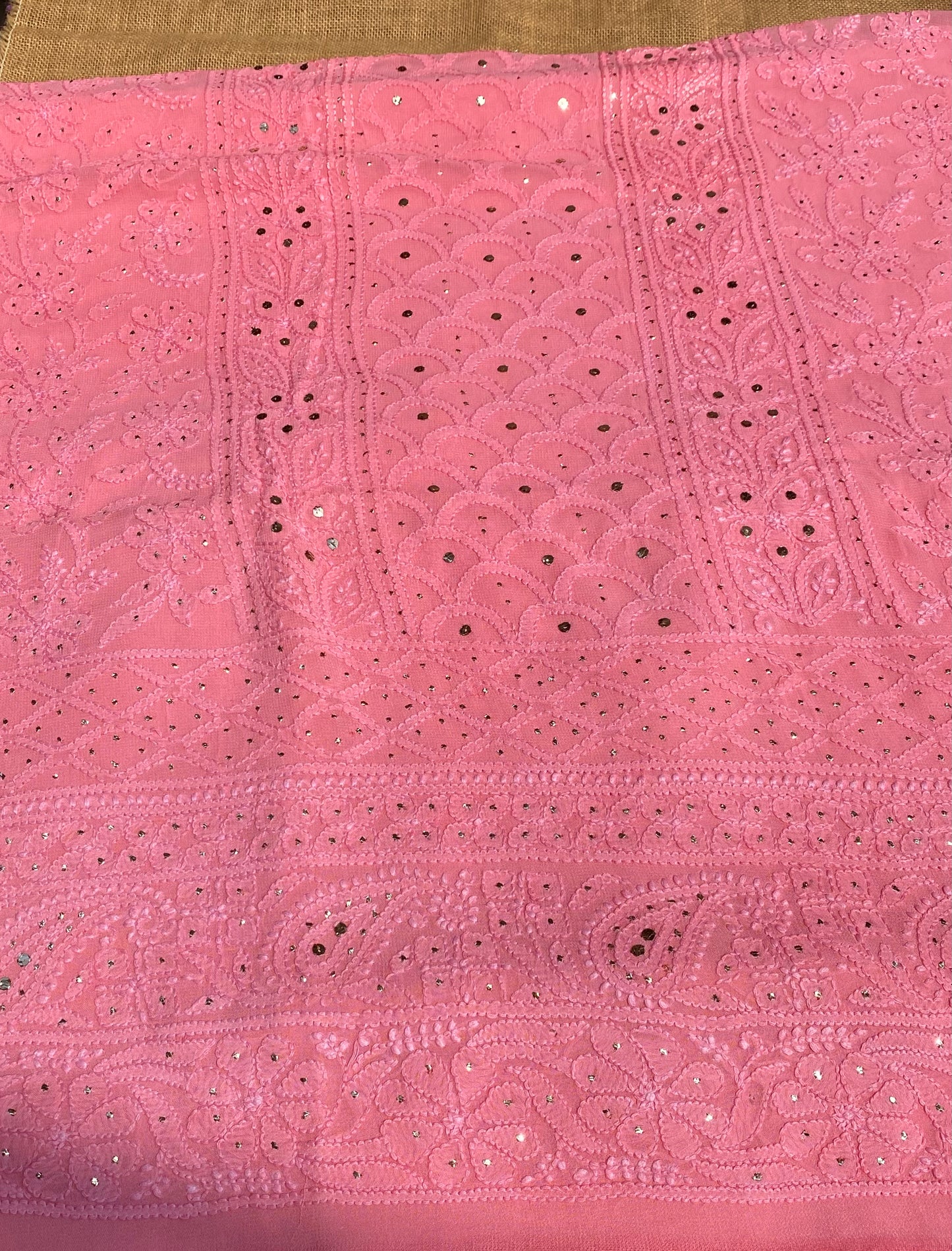 Roshan Pink Chikankari & Mukaish Unstitched Suit