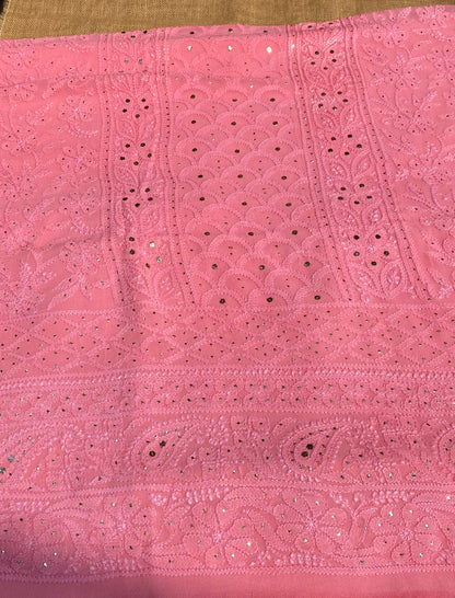 Roshan Pink Chikankari & Mukaish Unstitched Suit