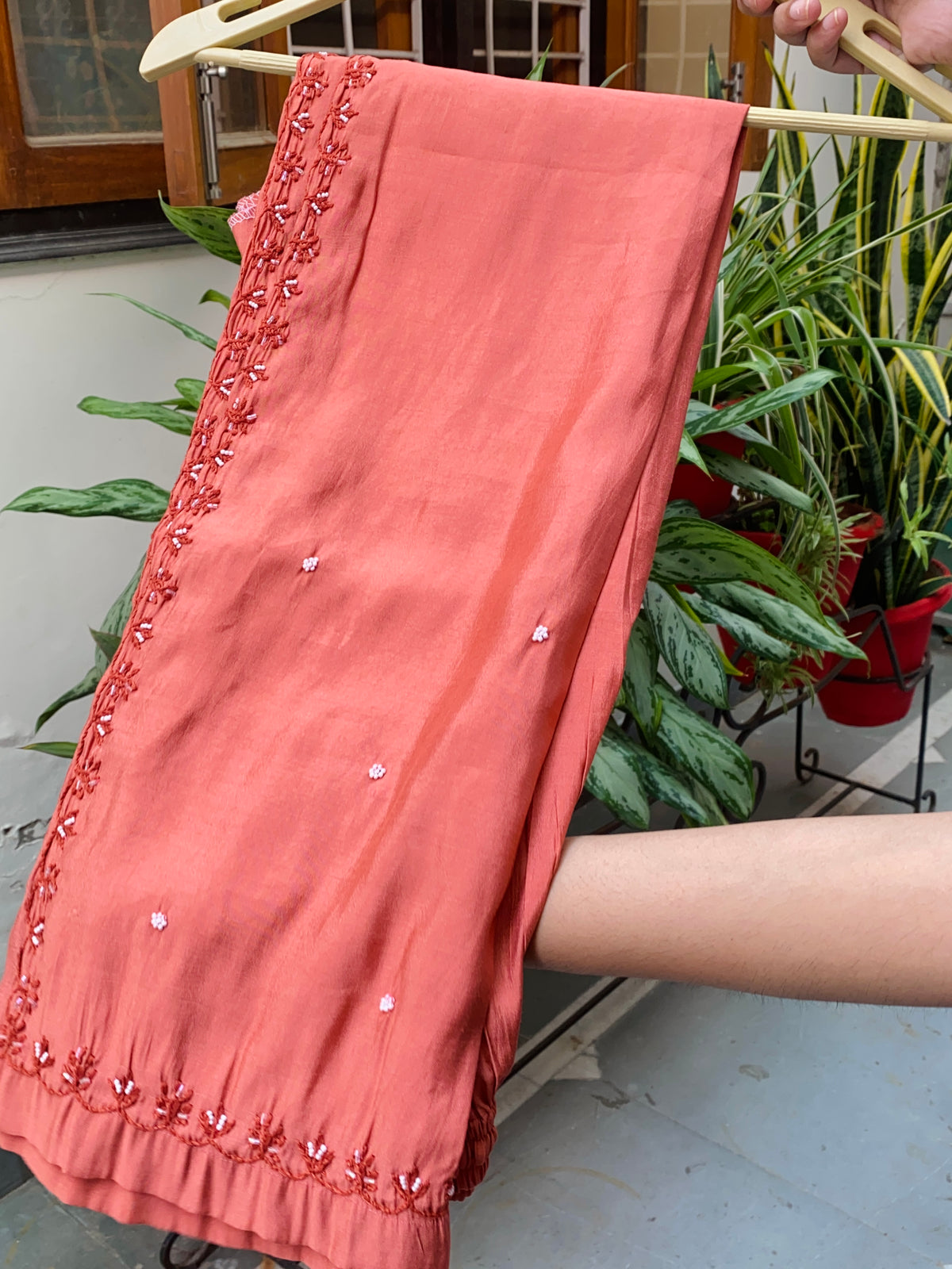 Aiza – Rust Chikankari Semi-Stitched Kurta & Pant Set