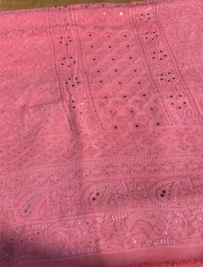 Roshan Pink Chikankari & Mukaish Unstitched Suit