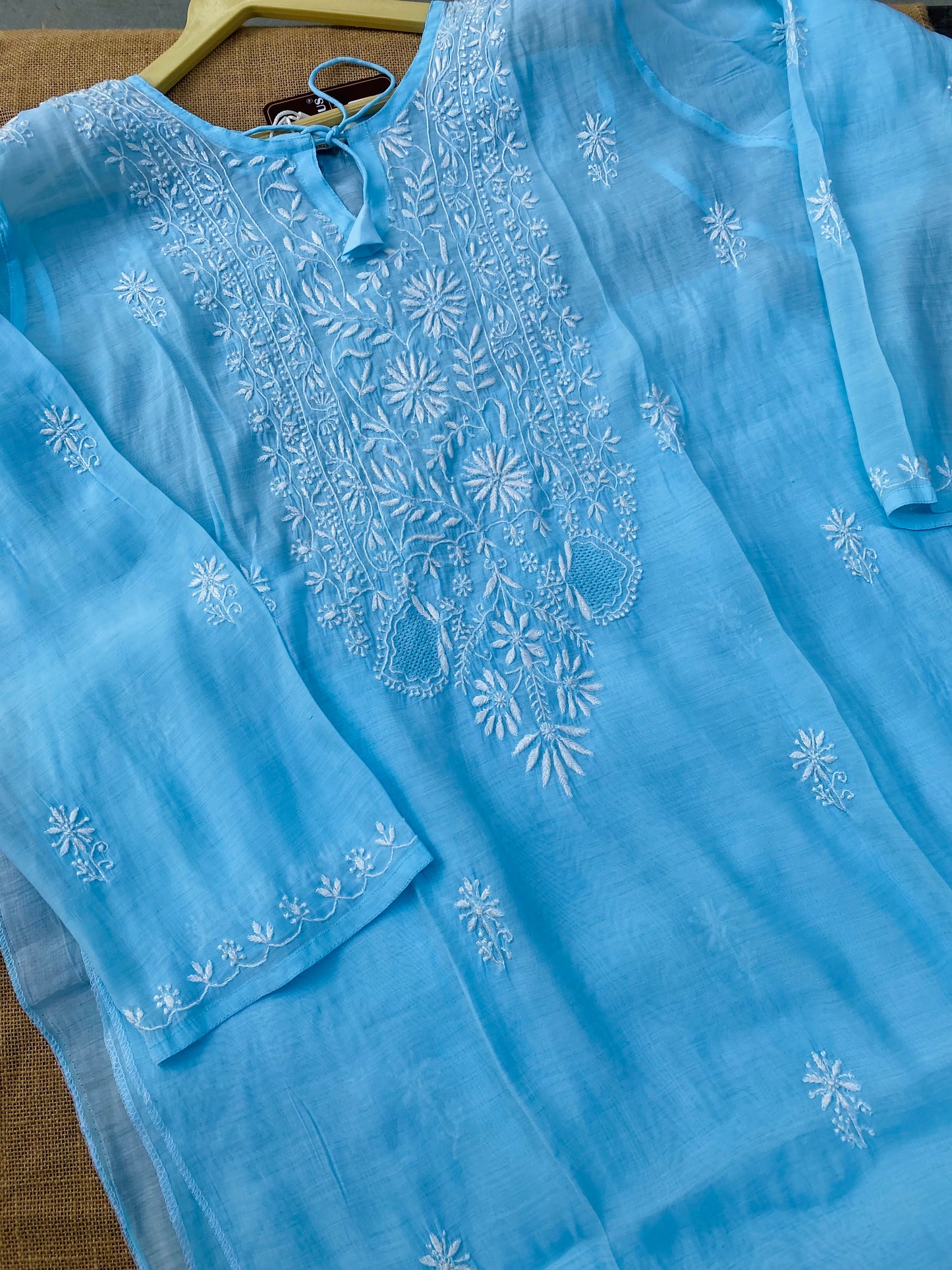 Anisa – Sky Blue Chikankari Semi-Stitched Kurta & Pant Set