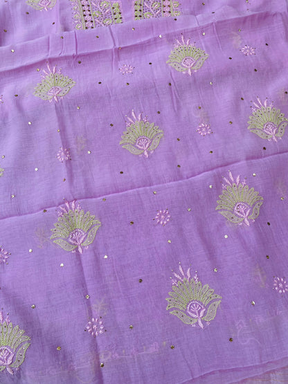 Noor-e-Mulmul Lilac Chikankari Unstiched Set