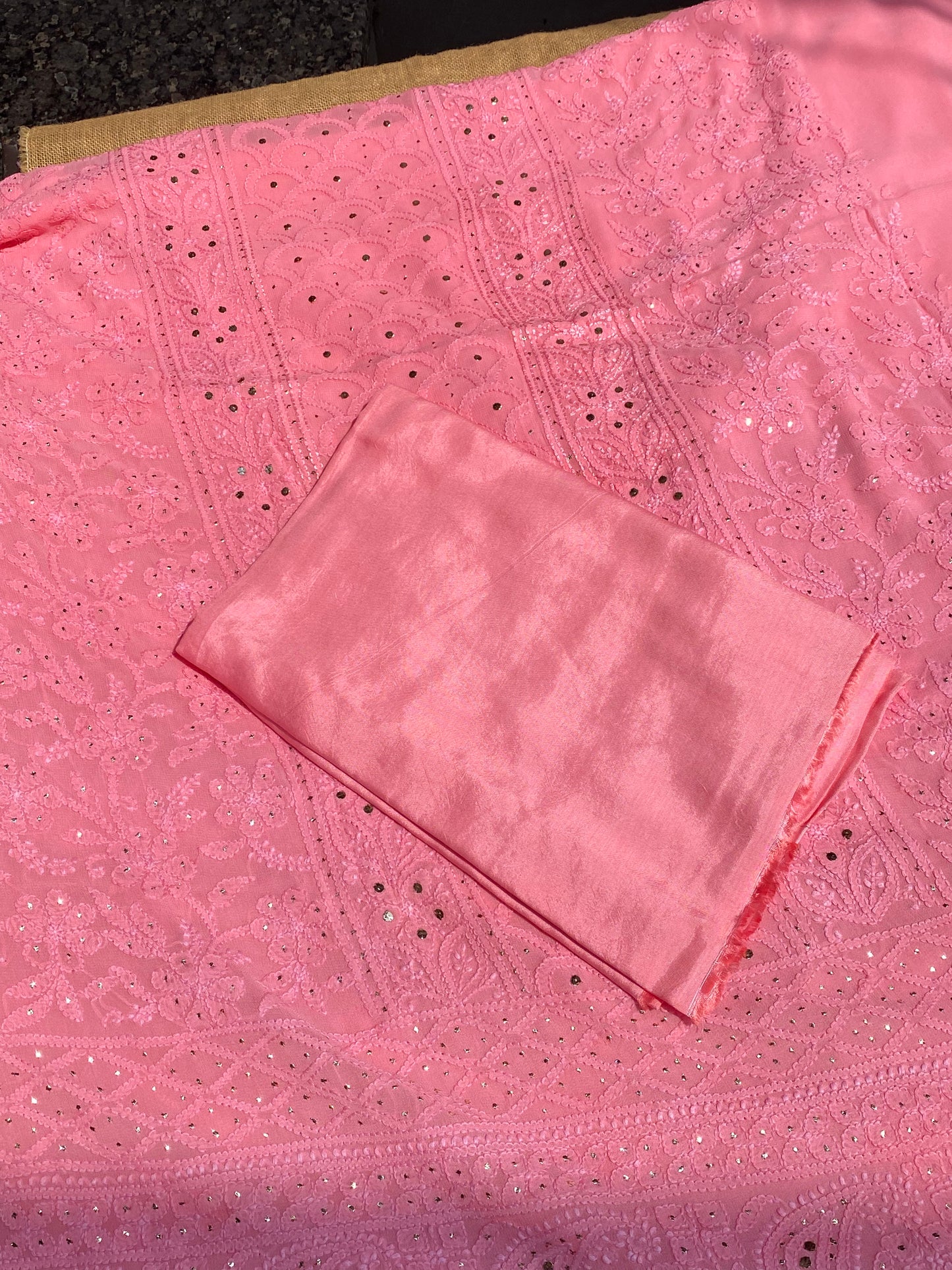 Roshan Pink Chikankari & Mukaish Unstitched Suit