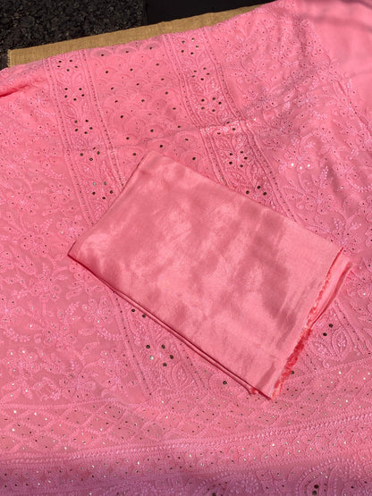 Roshan Pink Chikankari & Mukaish Unstitched Suit