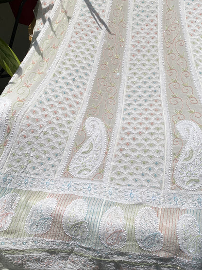 Noor e Mehfil - Viscose Georgette Chikankari Anarkali And Dupatta Set - Famous Chikankari
