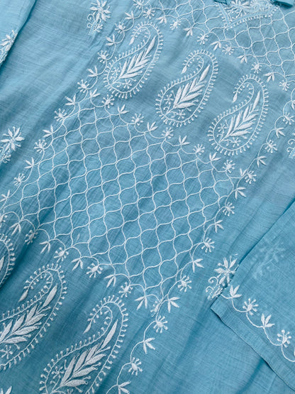 Mehwish –  Light Turquoise  Chikankari Semi-Stitched Kurta & Pant Set