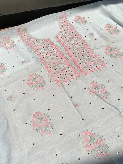 Noor-e-Mulmul Light Blue Chikankari Unstiched Set - Famous Chikankari