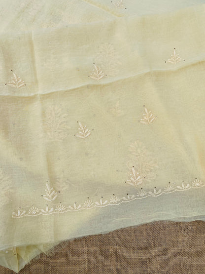 Noor-e-Mulmul Butter Cream Chikankari Unstitched Set