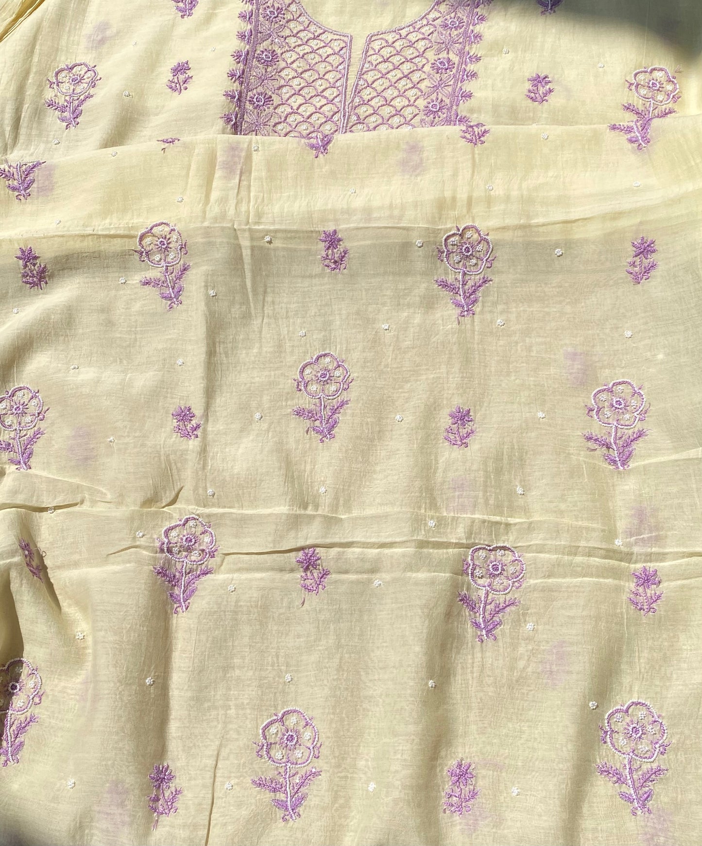 Noor-e-Mulmul Pale Yellow Chikankari Unstitched Set