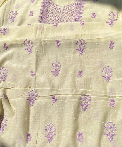 Noor-e-Mulmul Pale Yellow Chikankari Unstitched Set