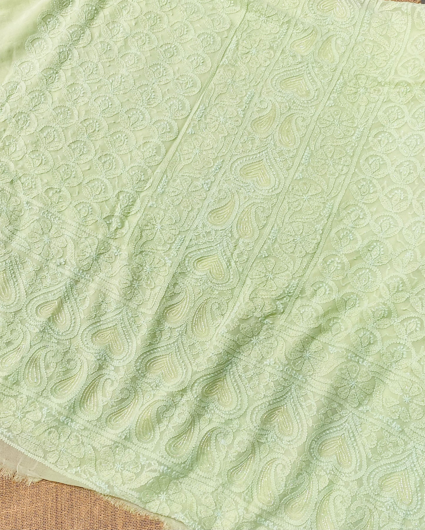 Rangrez Noor| Pista Green Chikankari Unstitched Suit with Pearl Addons