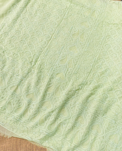 Rangrez Noor| Pista Green Chikankari Unstitched Suit with Pearl Addons