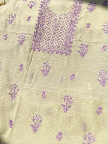 Noor-e-Mulmul Pale Yellow Chikankari Unstitched Set