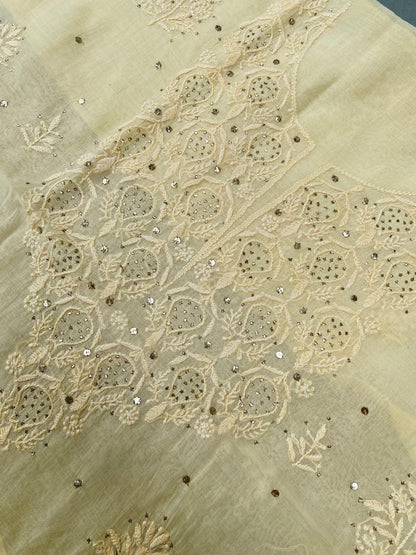 Noor-e-Mulmul Butter Cream Chikankari Unstitched Set