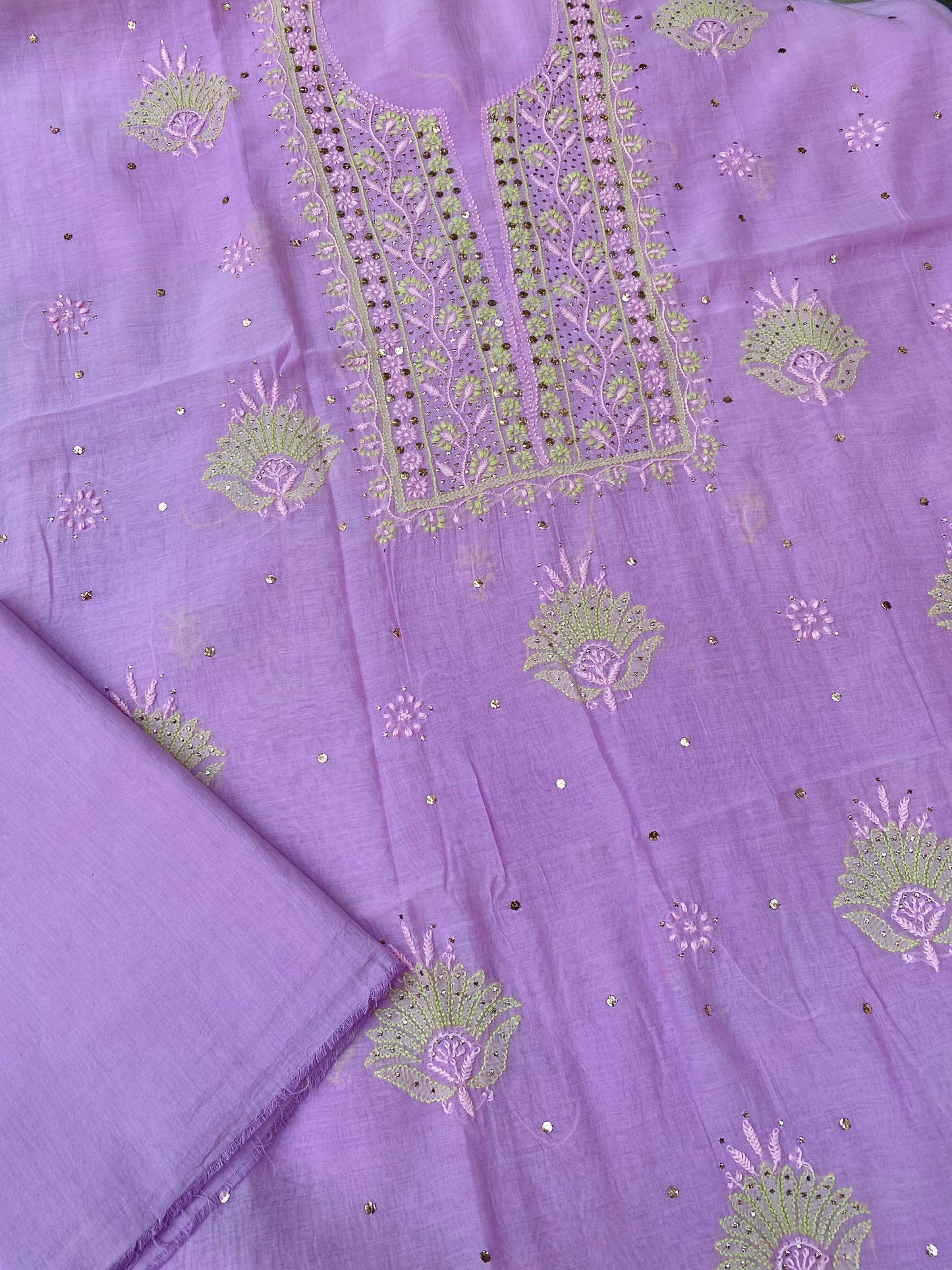 Noor-e-Mulmul Lilac Chikankari Unstiched Set