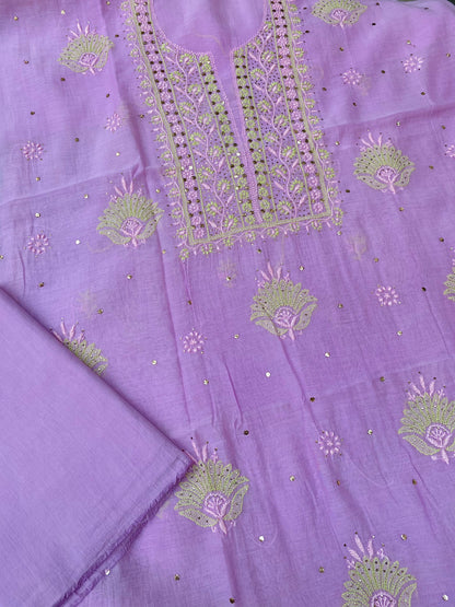Noor-e-Mulmul Lilac Chikankari Unstiched Set
