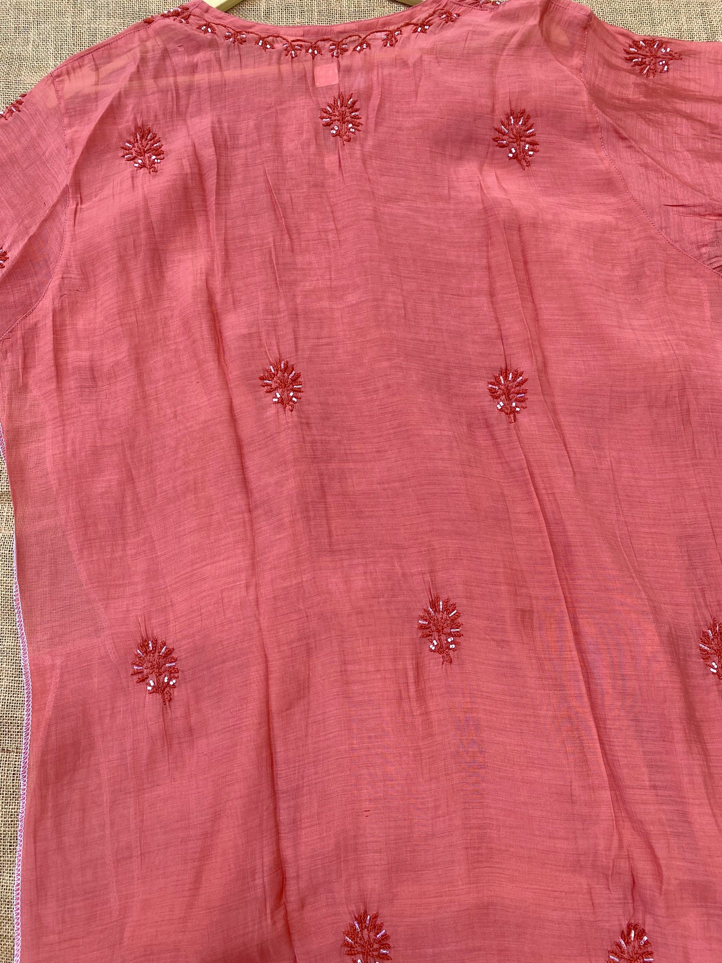 Aiza – Rust Chikankari Semi-Stitched Kurta & Pant Set