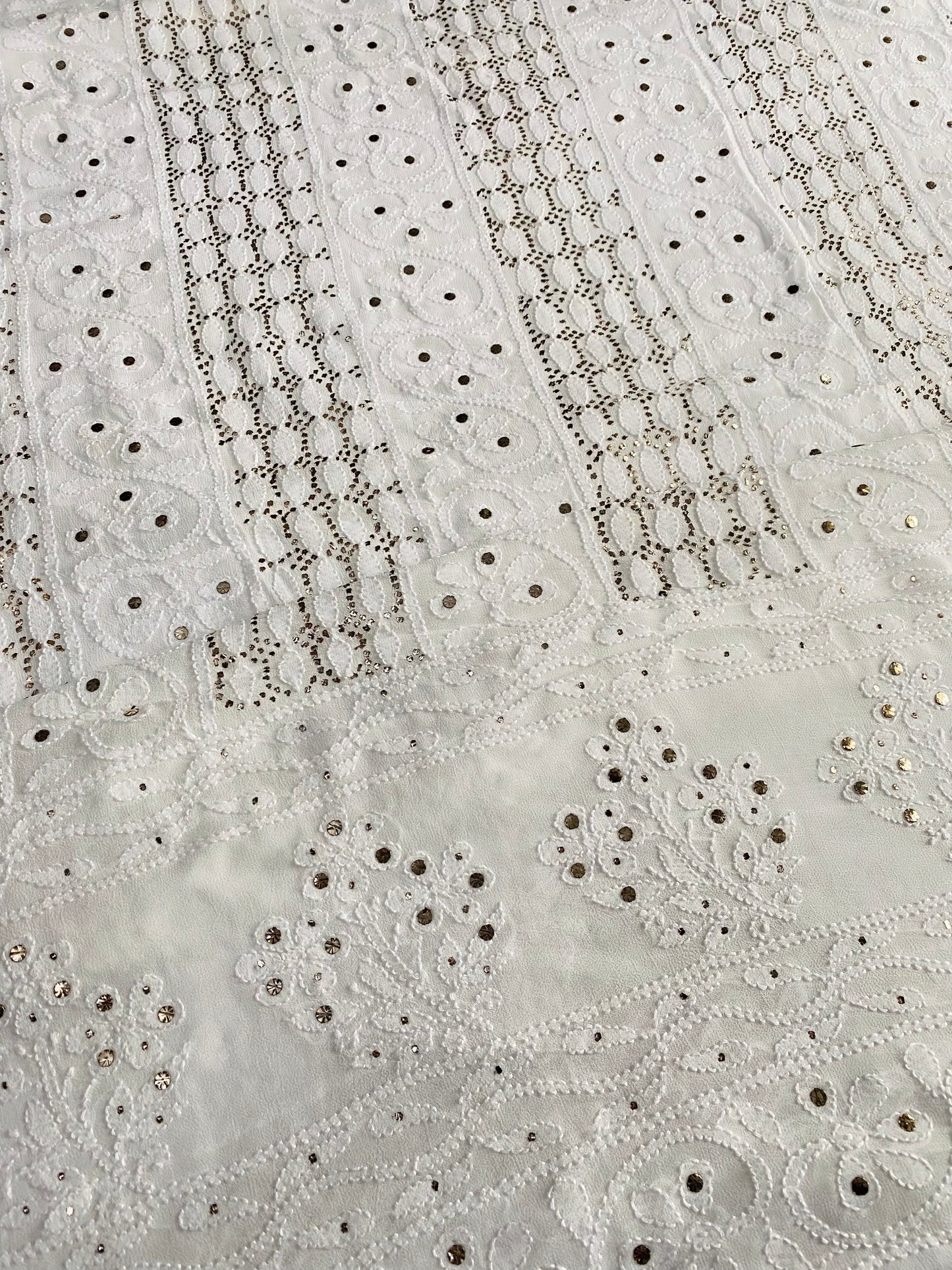 Safed Chikankari Mukaish Viscose Unstitched Dress
