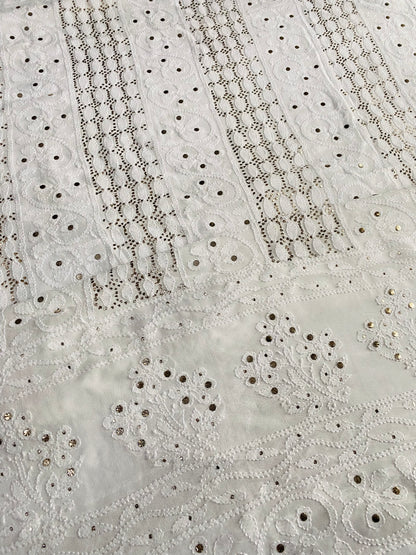Safed Chikankari Mukaish Viscose Unstitched Dress - Famous Chikankari