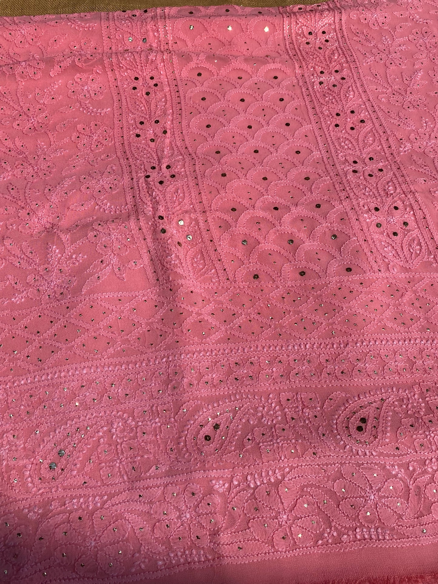 Roshan Pink Chikankari & Mukaish Unstitched Suit