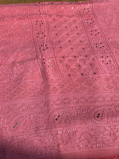 Roshan Pink Chikankari & Mukaish Unstitched Suit