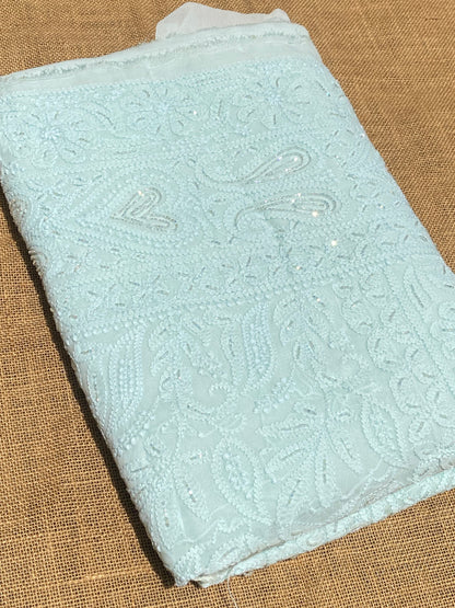 Rangrez Noor| Pale Sea Green Chikankari Unstitched Suit with Pearl Addons