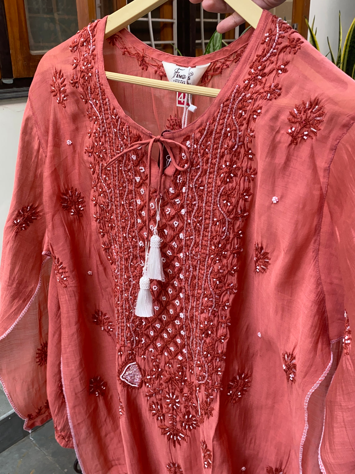 Aiza – Rust Chikankari Semi-Stitched Kurta & Pant Set