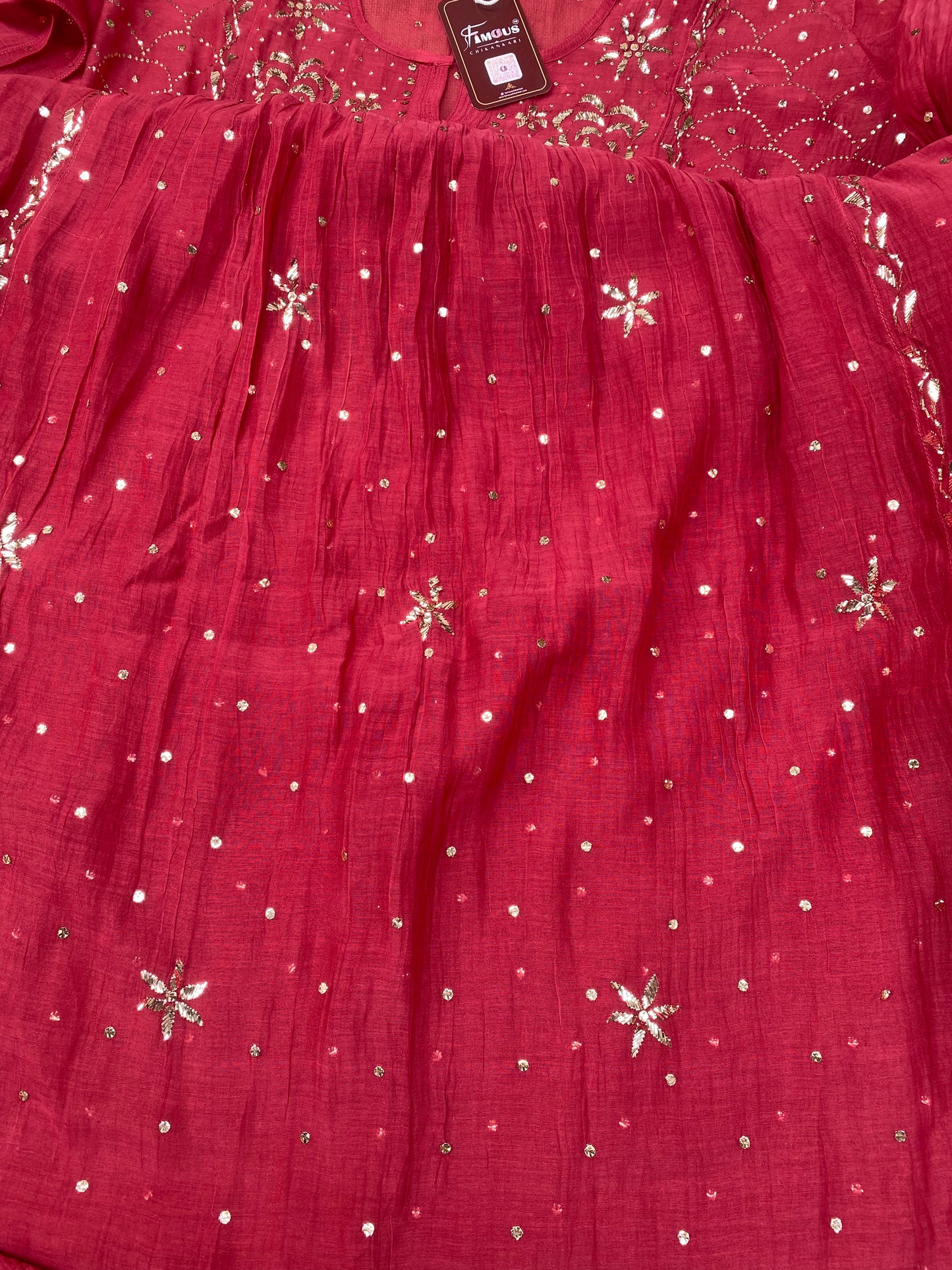Roohani Semi Stitched Pitta Work Gown Dupatta Set - Red