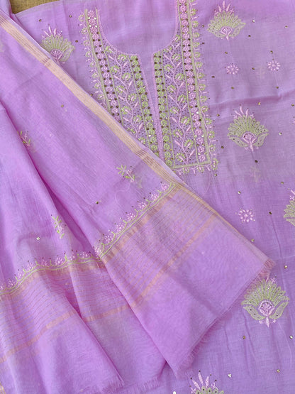 Noor-e-Mulmul Lilac Chikankari Unstiched Set