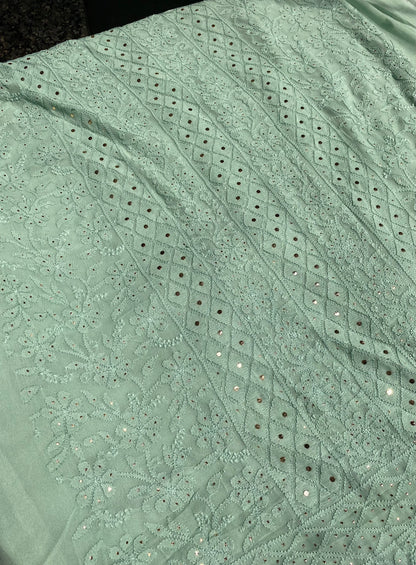 Roshan Mint Green Chikankari & Mukaish Unstitched Suit