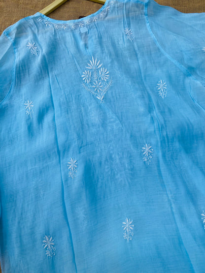 Anisa – Sky Blue Chikankari Semi-Stitched Kurta & Pant Set