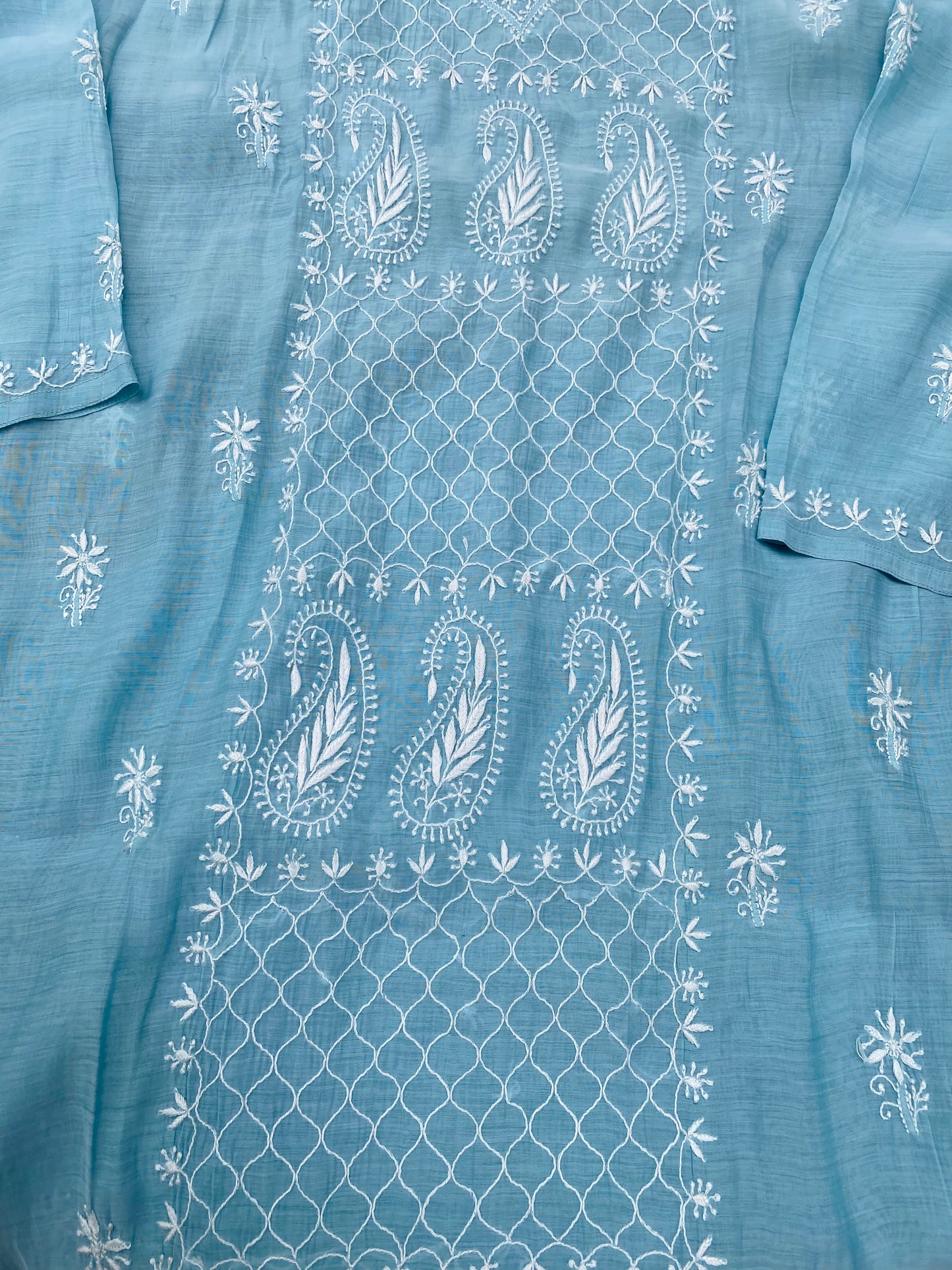 Mehwish –  Light Turquoise  Chikankari Semi-Stitched Kurta & Pant Set