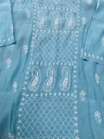 Mehwish –  Light Turquoise  Chikankari Semi-Stitched Kurta & Pant Set