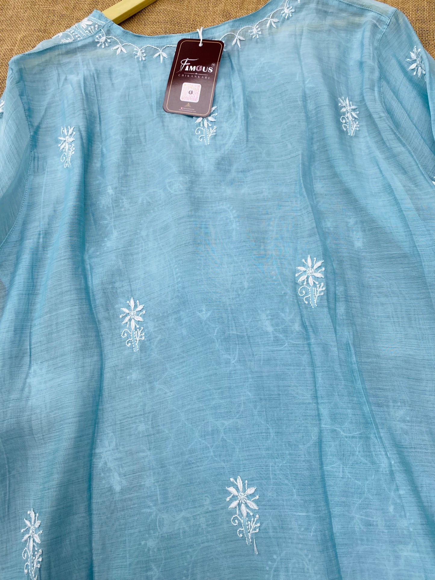 Mehwish –  Light Turquoise  Chikankari Semi-Stitched Kurta & Pant Set