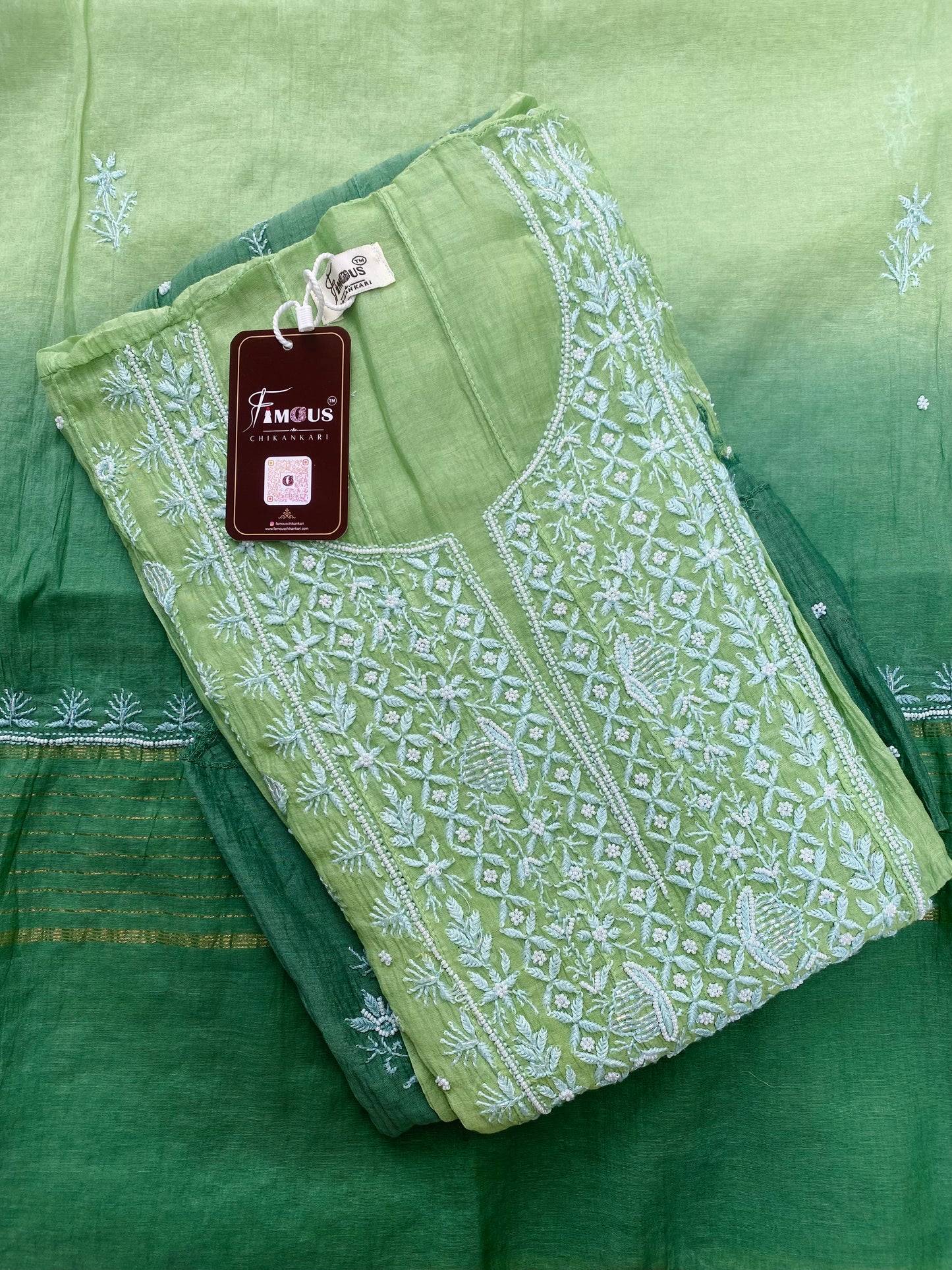Hiba Green Ombre Chikankari Anarkali & Dupatta Set