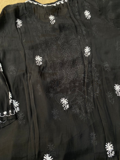 Aiza – Black Chikankari Semi-Stitched Kurta & Pant Set