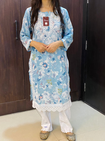 Aafiya – Floral Muslin Chikankari Long Kurti