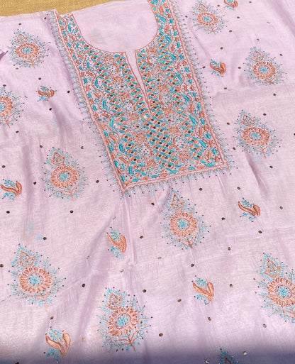 Noor-e-Mulmul Mauve Chikankari Unstiched Set - Famous Chikankari
