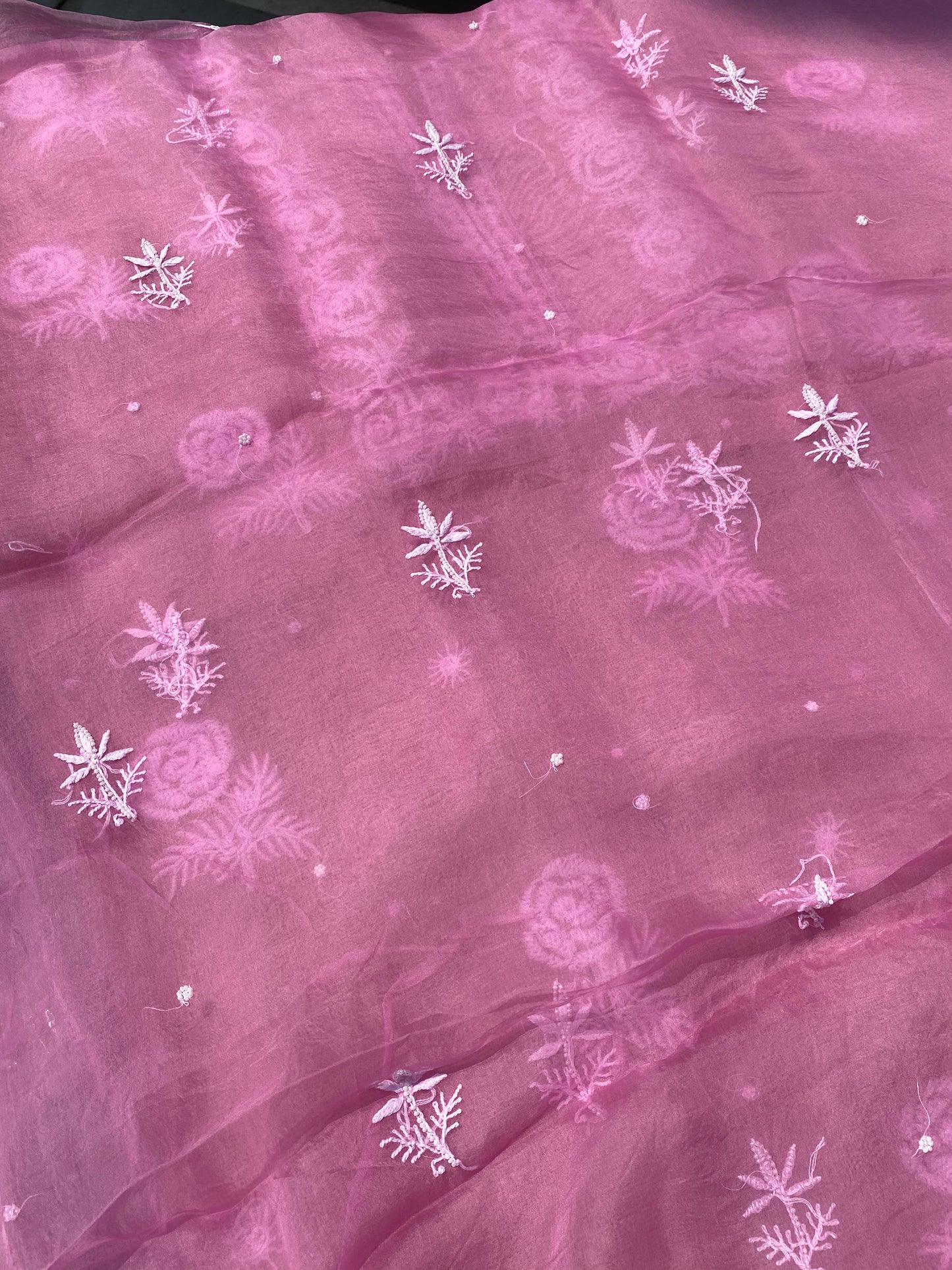 Meher Premium Organza Chikankari Unstiched Dress-Onion Pink