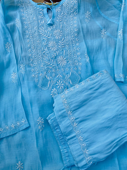 Anisa – Sky Blue Chikankari Semi-Stitched Kurta & Pant Set