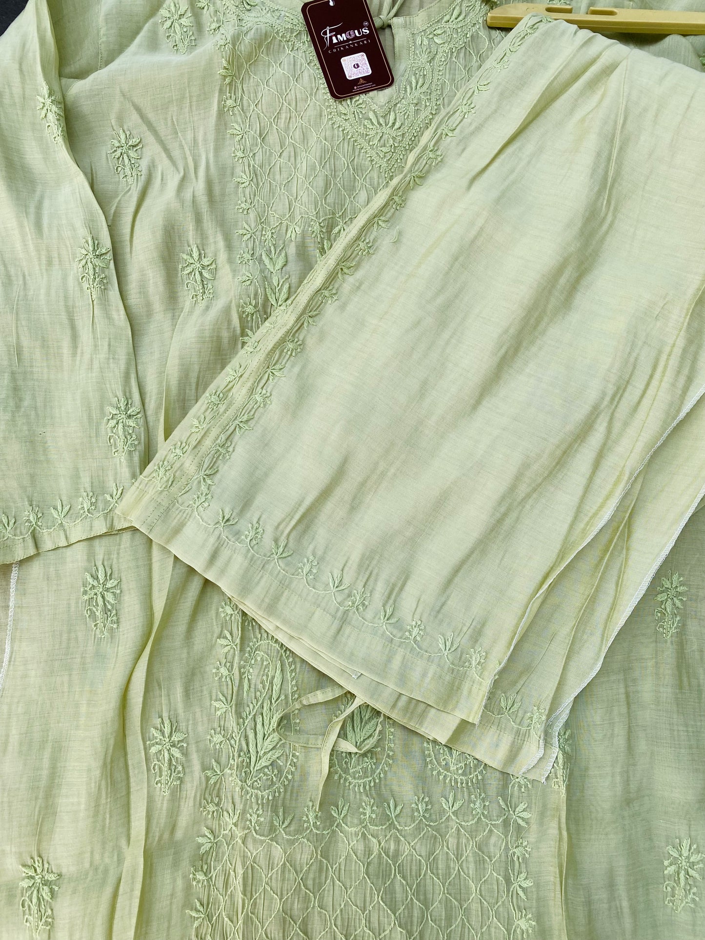 Mehwish – Pista Green Chikankari Semi-Stitched Kurta & Pant Set