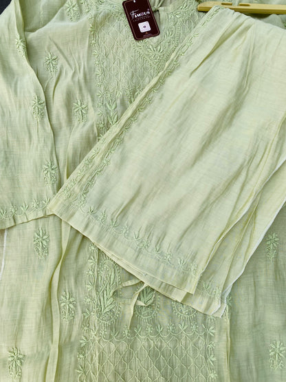 Mehwish – Pista Green Chikankari Semi-Stitched Kurta & Pant Set