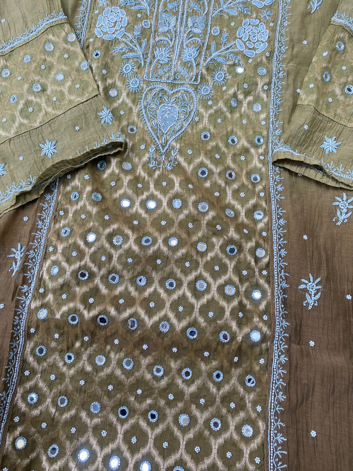Sheesha Olive Green Ombre Chikankari Kurta & Dupatta