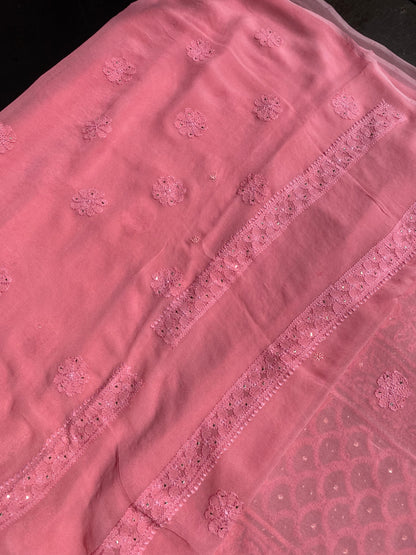 Roshan Pink Chikankari & Mukaish Unstitched Suit