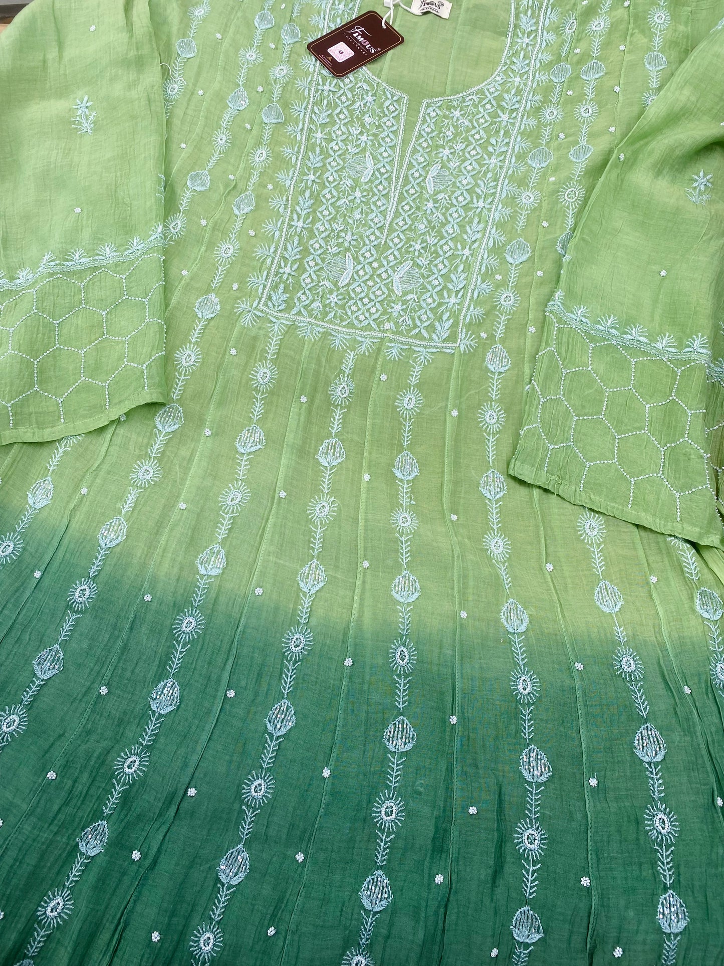Hiba Green Ombre Chikankari Anarkali & Dupatta Set