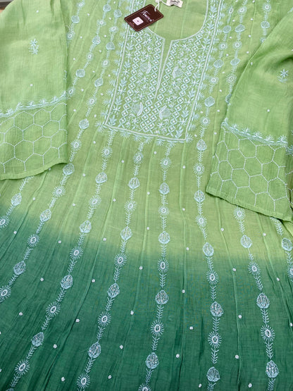 Hiba Green Ombre Chikankari Anarkali & Dupatta Set