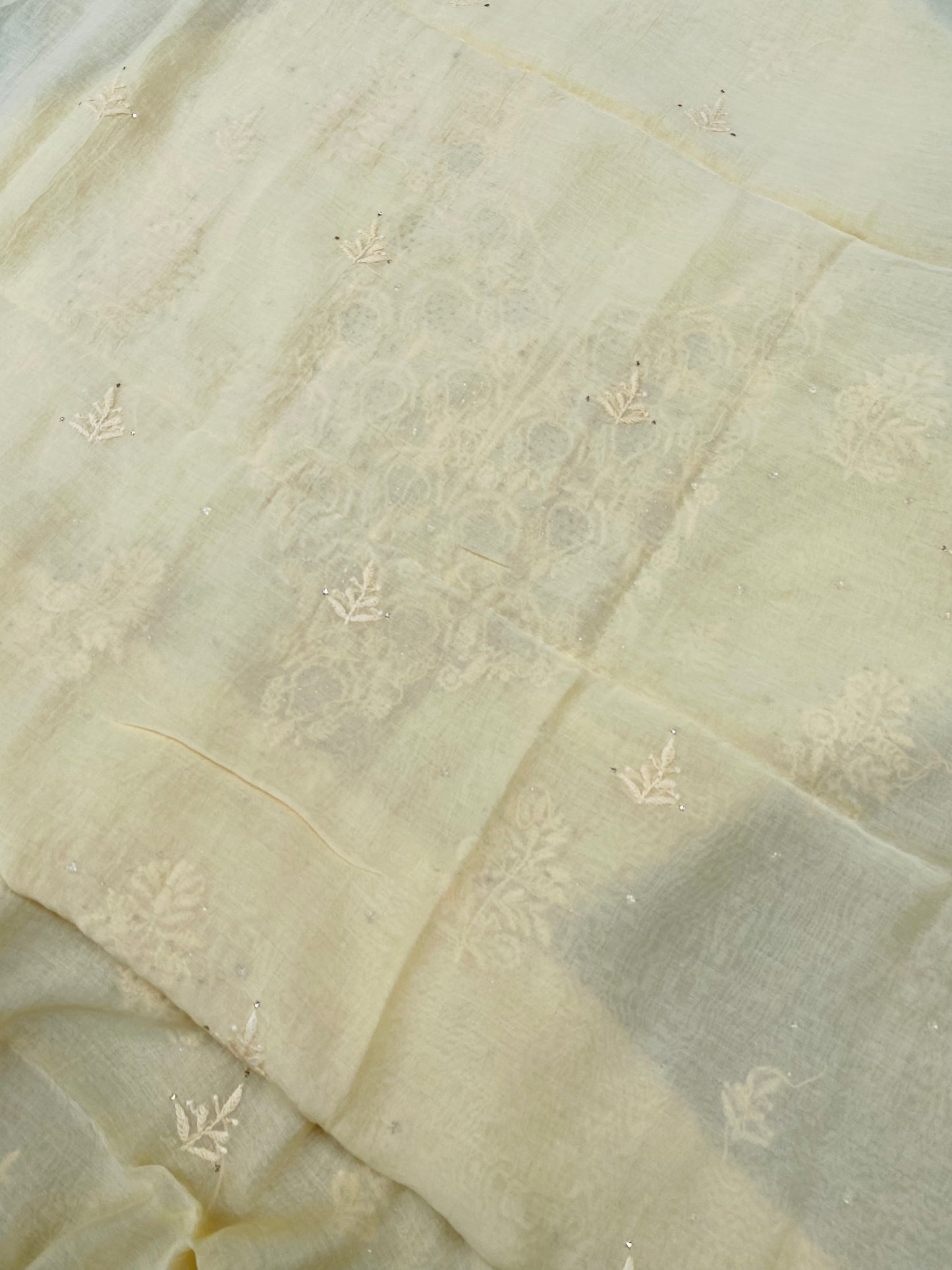 Noor-e-Mulmul Butter Cream Chikankari Unstitched Set